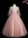 Exquisite Pink Tulle Appliques Beading Flower Girl Dress