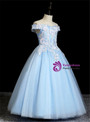 Fantastic Blue Appliques Tulle Off the Shoulder Flower Girl Dress