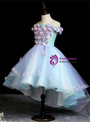 Blue Hi Lo Appliques Off the Shoulder Short Flower Girl Dress