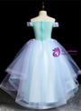 Blue Hi Lo Appliques Off the Shoulder Short Flower Girl Dress