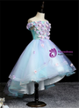 Blue Hi Lo Appliques Off the Shoulder Short Flower Girl Dress