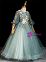 Splendid Green Embroidery Appliques Tulle Long Sleeve Flower Girl Dress
