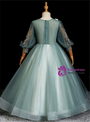 Splendid Green Embroidery Appliques Tulle Long Sleeve Flower Girl Dress