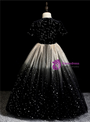 Black Velvet Tulle Sequins Short Sleeve Flower Girl Dress