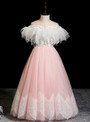 Sweet Pink Tulle Lace Long Flower Girl Dress