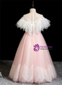 Sweet Pink Tulle Lace Long Flower Girl Dress