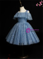 Blue Tulle Sequins Spaghetti Straps Short Flower Girl Dress