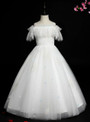 Glamorous White Tulle Straps Appliques Pleats Flower Girl Dress