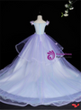 Blue Tulle Hi Lo Off the Shoulder Appliques Flower Girl Dress With Train