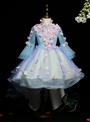 Flattering Blue Tulle High Neck Long Sleeve Flower Girl Dress