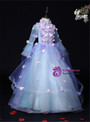 Polished Blue High Neck Appliques Flower Girl Dress