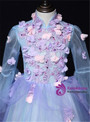 Polished Blue High Neck Appliques Flower Girl Dress