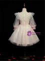 Pink Tulle Long Sleeve Wave Point Appliques Short Flower Girl Dress