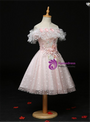 Pink Tulle Wave Point Appliques Tea Length Flower Girl Dress