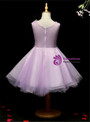 Purple Tulle Appliques V-neck Short Flower Girl Dress