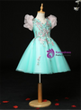 Green Tulle Appliques Puff Sleeve Short Flower Girl Dress