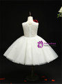 Amazing White Tulle Appliques Knee Length Flower Girl Dress