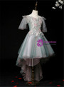 Green Tulle Spagehtti Straps Appliques Hi Lo Flower Girl Dress