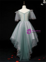 Green Tulle Spagehtti Straps Appliques Hi Lo Flower Girl Dress