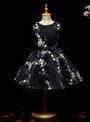 Princess Navy Blue Tulle Embroidery Flower Girl Dress