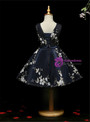 Princess Navy Blue Tulle Embroidery Flower Girl Dress