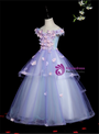 Trendy Blue Tulle Off the Shoulder Appliques Flower Girl Dress
