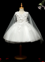 Dreamy White Tulle V-neck Appliques Flower Girl Dress