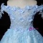 Winsome Blue Tulle Hi Lo Appliques Flower girl Dress