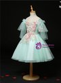 Modest Light Green Tulle Appliques Short Flower Girl Dress