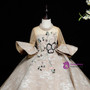 Champagne Tulle Lace Short Sleeve Embroidery Flower Girl Dress