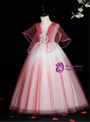Red Tulle V-neck Appliques Bat Sleeve Flower Girl Dress