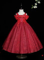 Burgundy Tulle Sequins Straps Appliques Flower Girl Dress