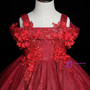 Burgundy Tulle Sequins Straps Appliques Flower Girl Dress