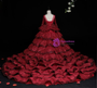 Burgundy Tulle Lace Long Sleeve Tiers Beading Flower Girl Dress