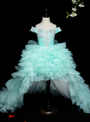 Glamorous Light Blue Hi Lo Tulle Off the Shoulder Appliques Flower Girl Dress