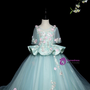 Light Blue Tulle Short Sleeve Appliques Flower Girl Dress