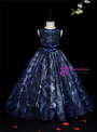 Navy Blue Tulle Sequins Flower Girl Dress With Feather Shawl