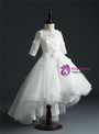 White Tulle Hi Lo Short Sleeve Appliques Flower Girl Dress