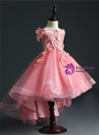 Pink Tulle Hi Lo Off the Shoulder Appliques Beading Flower Girl Dress