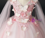 Pink Tulle Hi Lo V-neck Butterfly Appliques Flower Girl Dress