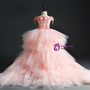 Pink Tulle Hi Lo Off the Shoulder Appliques Flower Girl Dress