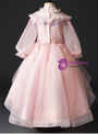 Pink Hi Lo Tulle High Neck Long Sleeve Appliques Flower Girl Dress