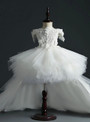 White Tulle Hi Lo Off the Shoulder Appliques Flower Girl Dress