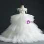 White Tulle Hi Lo Off the Shoulder Appliques Flower Girl Dress