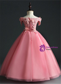 Pink Tulle off the Shoulder Appliques Flower Girl Dress