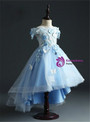 Sky Blue Tulle Hi Lo Off the Shoulder Appliques Beading Flower Girl Dress