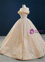 Luxury Gold Sequins Beading Off the Shoulder Prom Dress