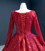 Princess Red Sequins Long Sleeve Formal Prom Dress