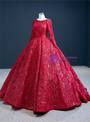 Princess Red Sequins Long Sleeve Formal Prom Dress
