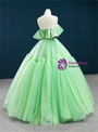 Green Ball Gown Tulle Strapless Ruffles Pleats Prom Dress